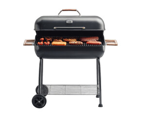 Black charcoal grill with food