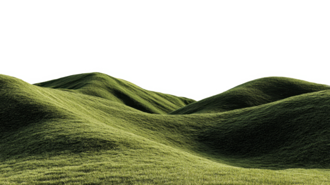 Lush green undulating hills with natural grass texture on a transparent background PNG image
