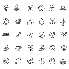 A vector illustration set of plants, green power, solar power set, and light