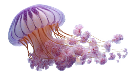 Vibrant Purple and Pink Jellyfish Floating on a Transparent Background PNG Image