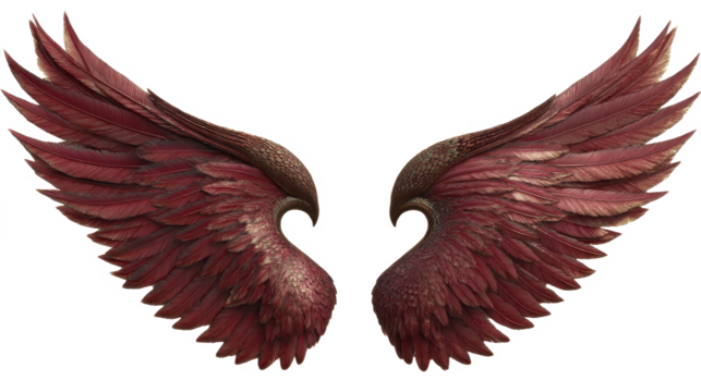 Deep feathered wings on a transparent background, isolated majestic PNG image
