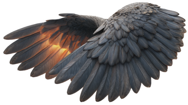 Majestic feathered wings with a vibrant glowing effect on a transparent background PNG image - Powered by Adobe