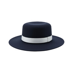 Fototapeta premium A Stylish Dark Blue Fedora Hat with a White Ribbon Accent Perfect for Fashionable Outings