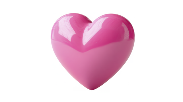 Vibrant Pink Shiny Heart Shape isolated on a Transparent Background PNG file