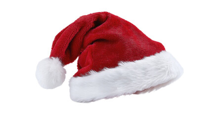 Santa hat with white faux fur brim and pom-pom on a transparent background, PNG image, PNG file