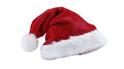 Santa hat with white faux fur brim and pom-pom on a transparent background, PNG image, PNG file