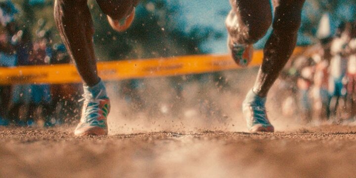 Sprint final, vue rapprochée des jambes d'athlètes