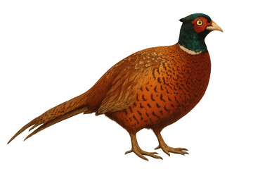 Full-body illustration of a common pheasant showcasing its vibrant plumage and distinctive features on a transparent background
