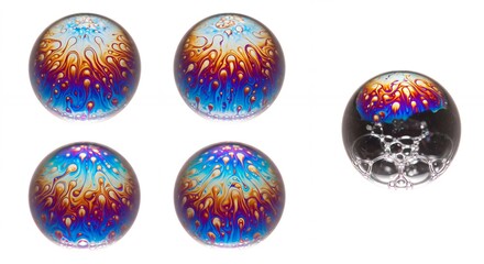 Colorful glass beads set against white background