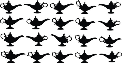 lamp, Aladdin, silhouette, icon, vector, magic, oil, antique, black, cad, drawing, illustration, vintage, genie, design, Aladdin lamp, silhouette icon, vintage lamp, oil lamp, black vector