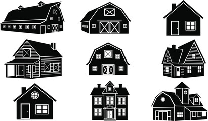 : house, barn, silhouette, building, black, icon, rural, residential, vector, cad, architecture, artwork, property, home, structure, barn silhouette, house icon, architectural artwork, rural property
