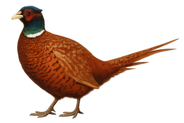 Fototapeta premium Colorful pheasant displaying full body, standing with elegant long tail feathers against transparent backdrop, highlighting rich plumage details