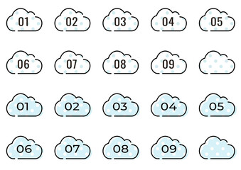 Obraz premium Cute Numbered Cloud Icon Set (1-9) - Playful Polka Dot Design for Infographics and Kids' Education
