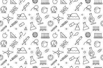 seamless school pattern with graduation caps clocks books mathematical equations pens and backpacks vector design