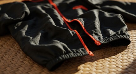 Dark jacket on woven mat