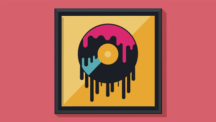 A framed piece of wall art made by layering and melting old vinyl records together. Vector illustration