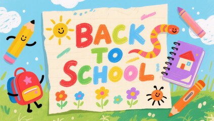 Fototapeta premium A colorful back to school illustration with playful elements 