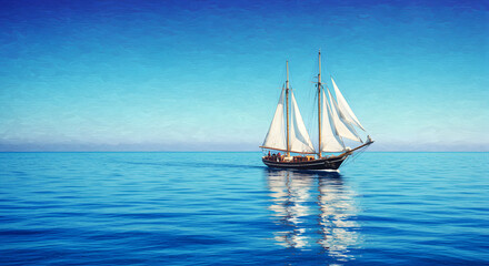 Fototapeta premium Majestic tall ship gracefully sailing on azure waters under a clear blue sky painting