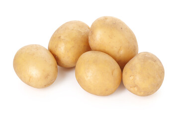 Many fresh raw potatoes isolated on white