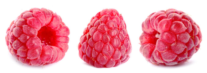 Fresh ripe raspberries isolated on white, set