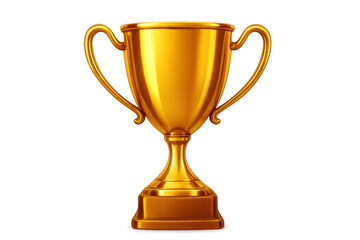 Golden trophy gleaming, metallic handles rising, symbolizing championship success against clear backdrop