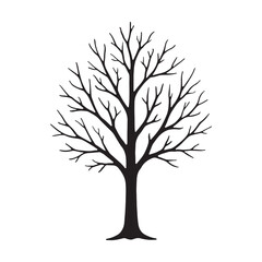 Obraz premium Bare Winter Tree Silhouette: Minimalist Black and White Illustration, Nature Graphic Design Element.