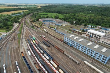 Railway turntable for locomotives aerial view train turntable