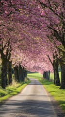 Fototapeta premium A road with trees on either side