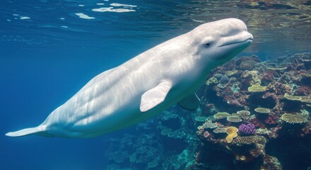 Fototapeta premium White whale in coral reef (1)