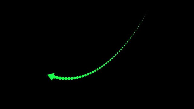 dotted arrow pointing downward, representing decline, recession, or negative trends. Useful in finance, analytics, or economic visuals showing decrease or performance fall in data.