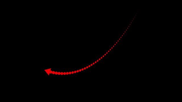 dotted arrow pointing downward, representing decline, recession, or negative trends. Useful in finance, analytics, or economic visuals showing decrease or performance fall in data.