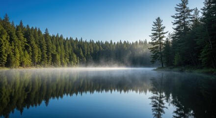 Misty morning lake