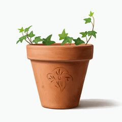 Fototapeta premium Terracotta Pot with Ornate Design Containing Lush Green Ivy