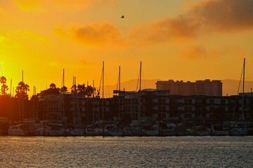The sun sets over Los Angeles's Marina Del Rey