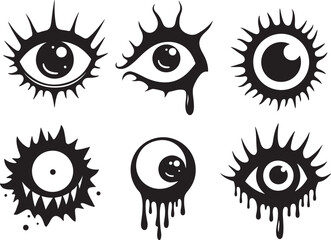 Spooky dripping eyes and monster icons set for Halloween or occult themes