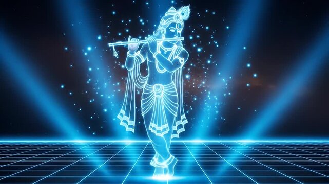 holographic  krishna janmashamiplaying flute digital spirituality
