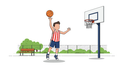 Fototapeta premium Boy in Red and White Jersey Shooting Basketball Towards Hoop