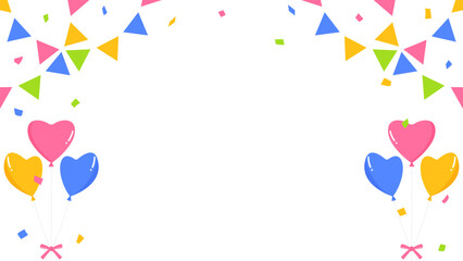 ハートの風船、ガーランド、紙吹雪のデコレーションフレーム