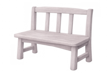 Simple white wooden bench isolated on transparent background, perfect for architectural visualizations or interior design projects