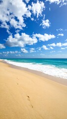 Fototapeta premium Sunny beach scene with footprints