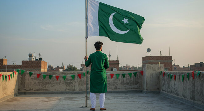 14 august pakistan independence day pakistan independence day celebration with flag hoisting on rooftop with green dress and white shalwar
