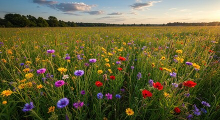 Fototapeta premium Colorful meadow at sunset (1)