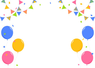 ガーランド、旗、紙吹雪、風船のデコレーションフレーム