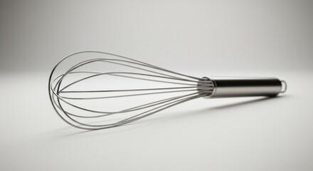Metallic whisk on plain background