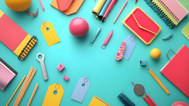 Flat lay of colorful objects