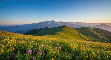 Obraz premium Mountain meadow sunrise