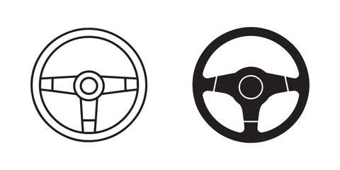 Car steering wheel icon set, vector outline and silhouette illustration