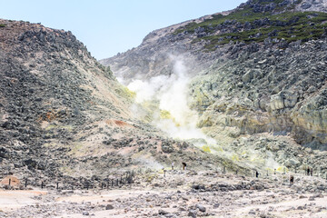 Volcanic Steam Vents and Rugged Terrain at Mount Lo in Hokkaido, Japan