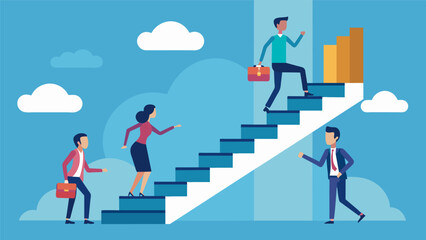 Fototapeta premium A companywide stair climbing challenge encouraging employees to take the stairs instead of the elevator.. Vector illustration