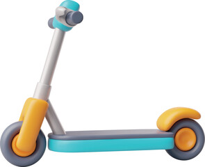 3d cartoon scooter, blue, yellow, foot, electric, mobile eco transport.
